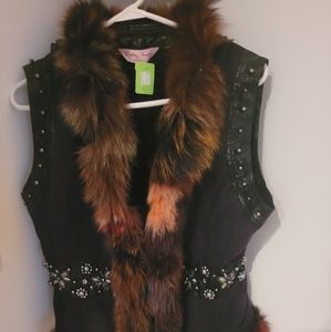Vintage Beaded Faux Fur Vest